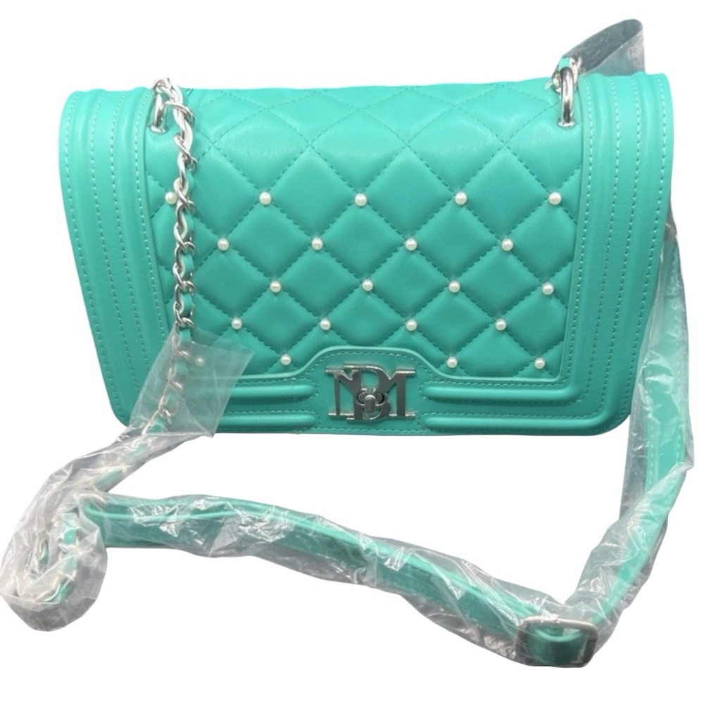 Badgley Mischka Quilted Green & Pearl Handbag - Picture 4 of 11